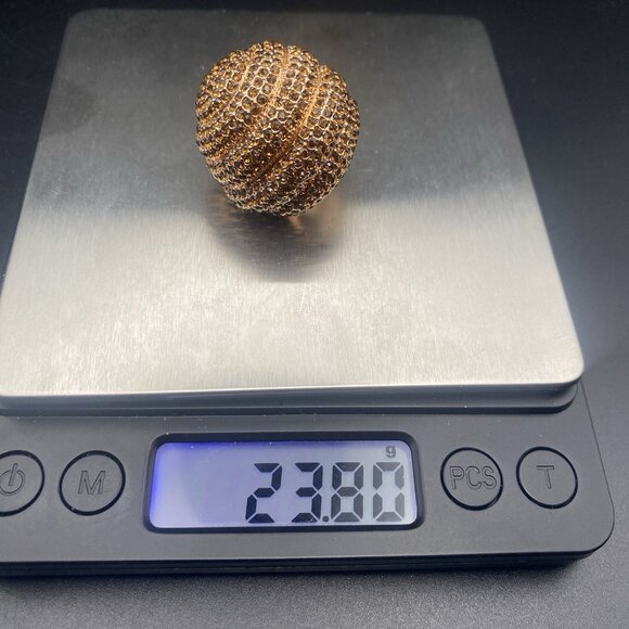 Champagne Crystal Rose Gold Tone Dome Ring Sz 5 Cocktail Statement Spiral Pave - Picture 12 of 13